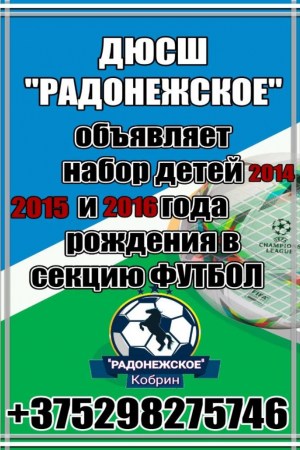 ДЮСШ «Радонежское» объявляет набор детей 2015 и 2016 годов рождения в секцию «Футбол»