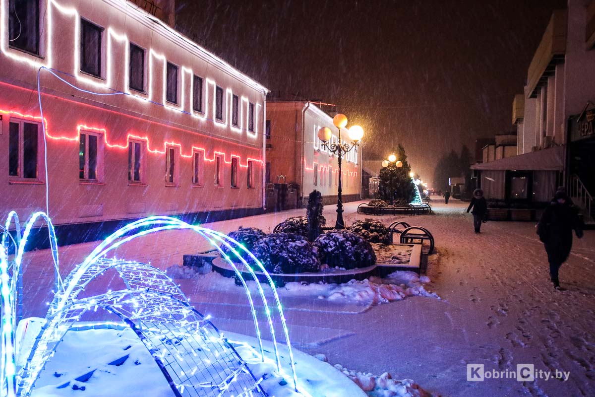 Снегопад в Кобрине. Утром 13 января город занесло снегом