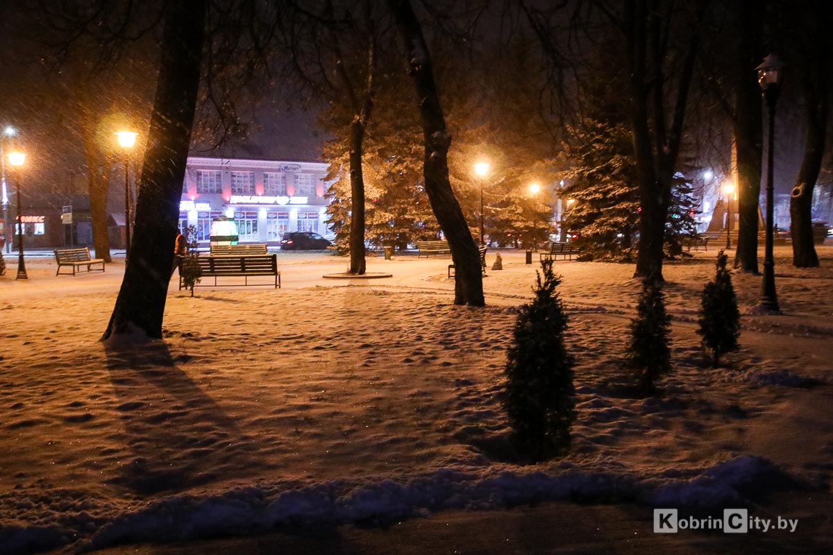 Снегопад в Кобрине. Утром 13 января город занесло снегом