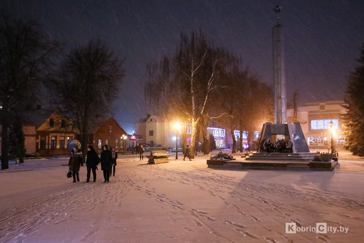 Снегопад в Кобрине. Утром 13 января город занесло снегом