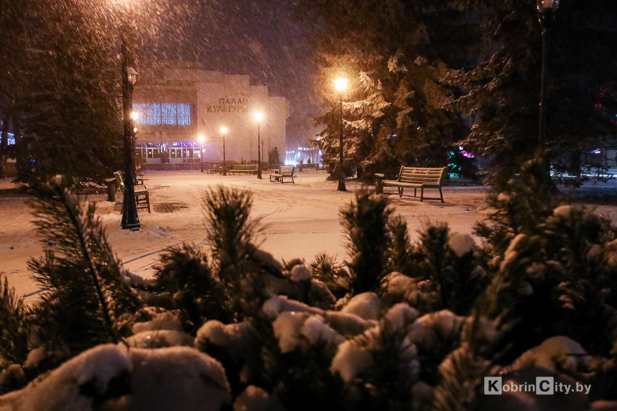Снегопад в Кобрине. Утром 13 января город занесло снегом