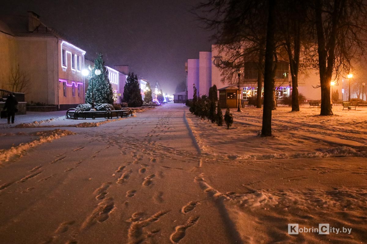 Снегопад в Кобрине. Утром 13 января город занесло снегом