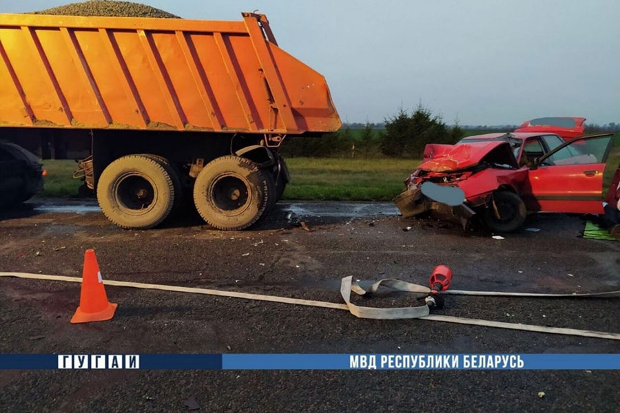 В Кобринском районе 64-летний водитель Audi не заметил грузовик на аварийной остановке и погиб при столкновении