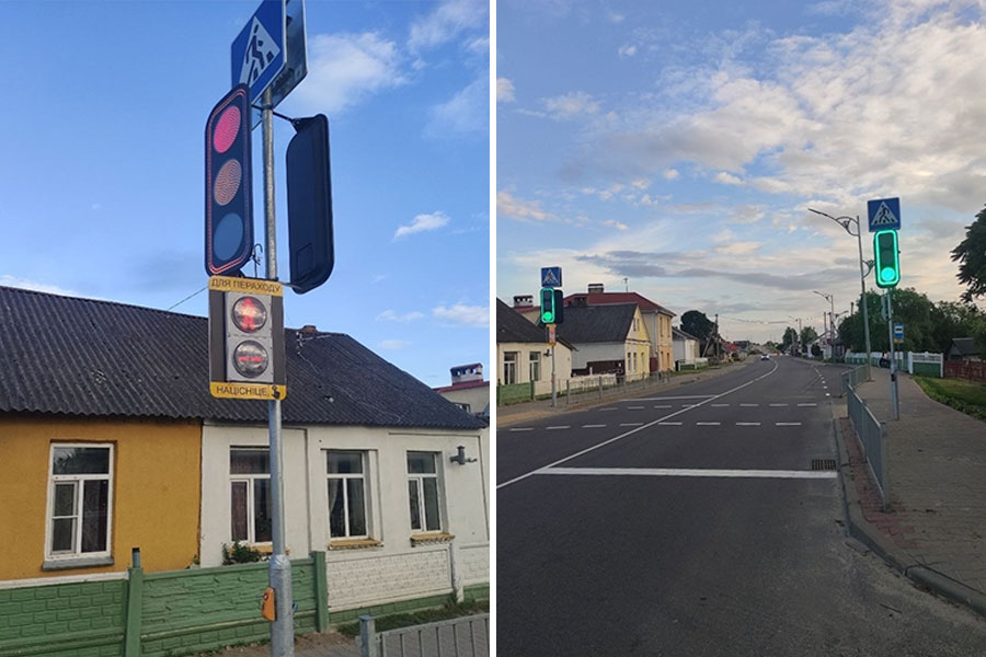 В Кобрине у школы №6 установили светофор с контурной LED-подсветкой: в чем его фишка