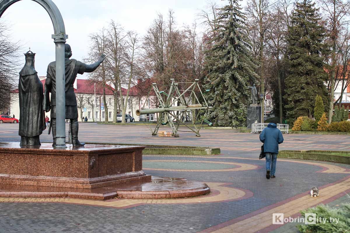 На главной площади Кобрина приступили к установке новогодней ёлки. ФОТО