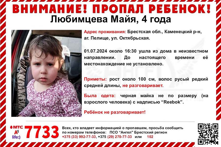 В Каменецком районе пропала 4-летняя девочка — в поиске нужна помощь добровольцев