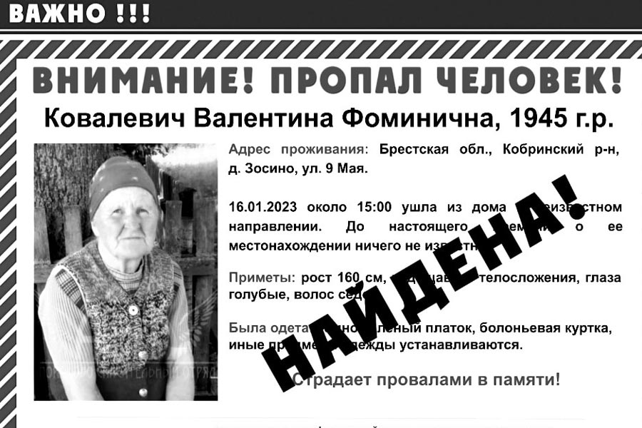Пропавшая в Кобринском районе 77-летняя женщина найдена погибшей почти через месяц поисков