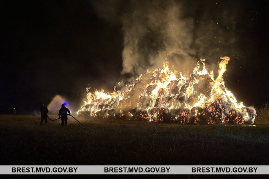 55-летнюю женщину подозревают в поджоге 150 тонн соломы в Кобринском районе (видео)