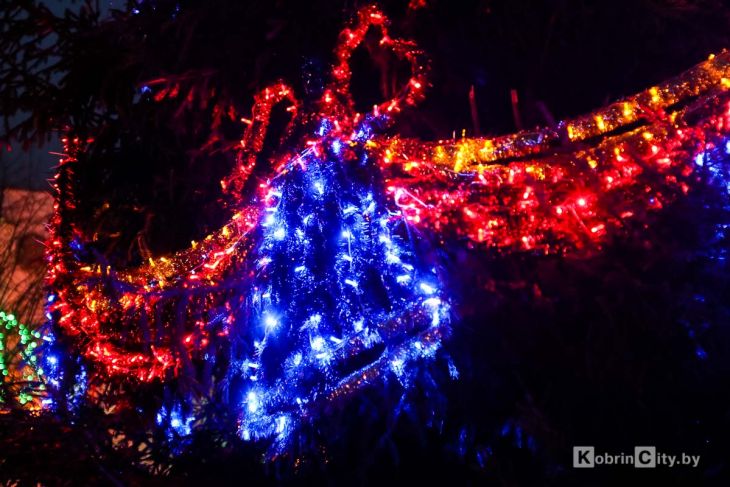 Главная елка Кобрина сменила новогодний наряд и зажгла огни вечером 22 декабря