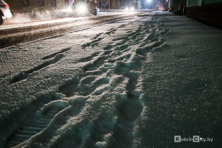 Снегопад в Кобрине. Утром 13 января город занесло снегом